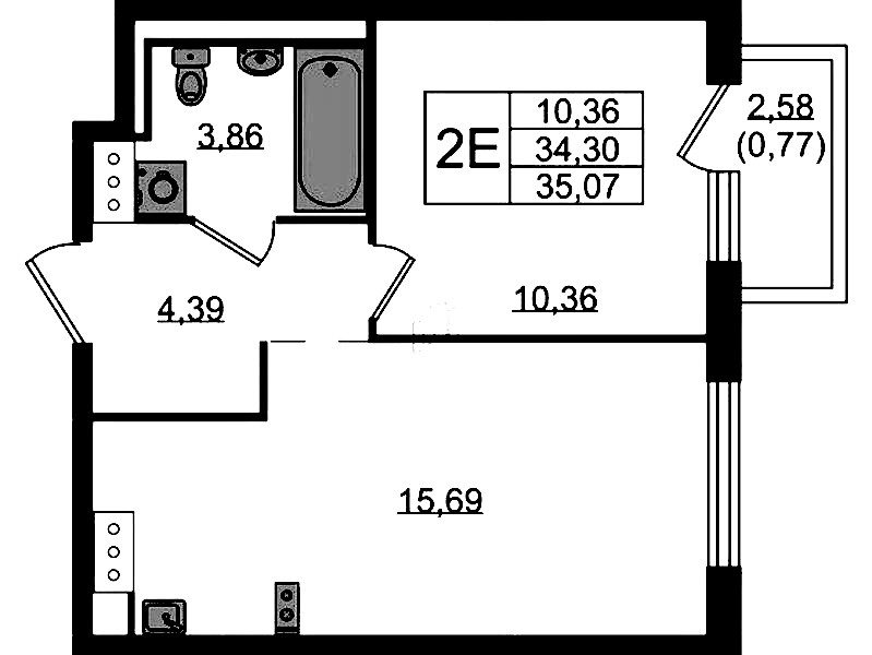1-комнатная квартира 35.07 м², 2/13 эт., ЖК «Квартал Торики»